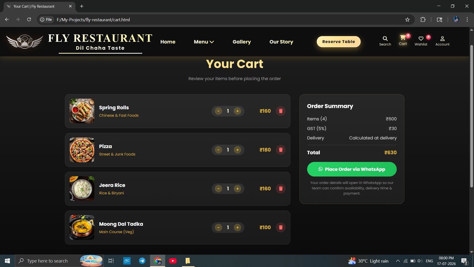 Fly Restaurant - Cart